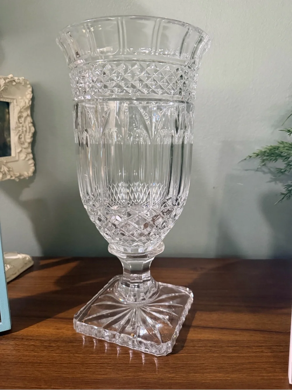 Crystal Cut Glass Urn Vase - Clear